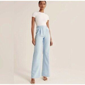 Abercrombie & Fitch High Waisted Sloane Tailored Wide Leg Pant 30 / 10 Shrt Blue